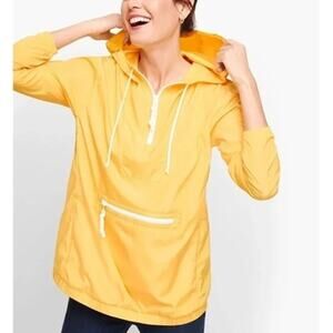T by Talbots 1/4 Zip Anorak Windbreaker Jacket Womens Large Yellow Hood Pullover